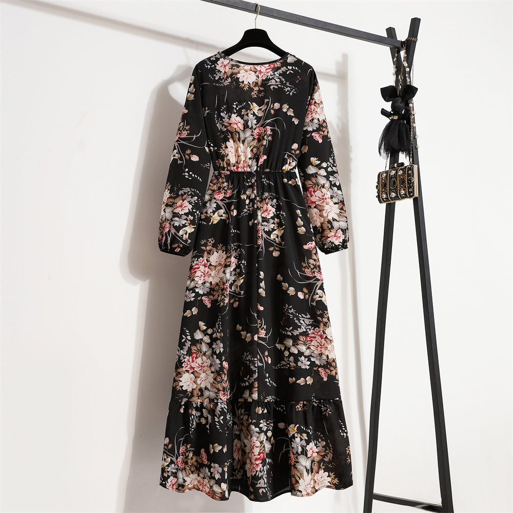 2026 Sping Summer Bohemian Women Maxi Dress Casual Long Sleeve High Waist Beach Woman Chiffon Dresses Floral Vestidoes Mujer New