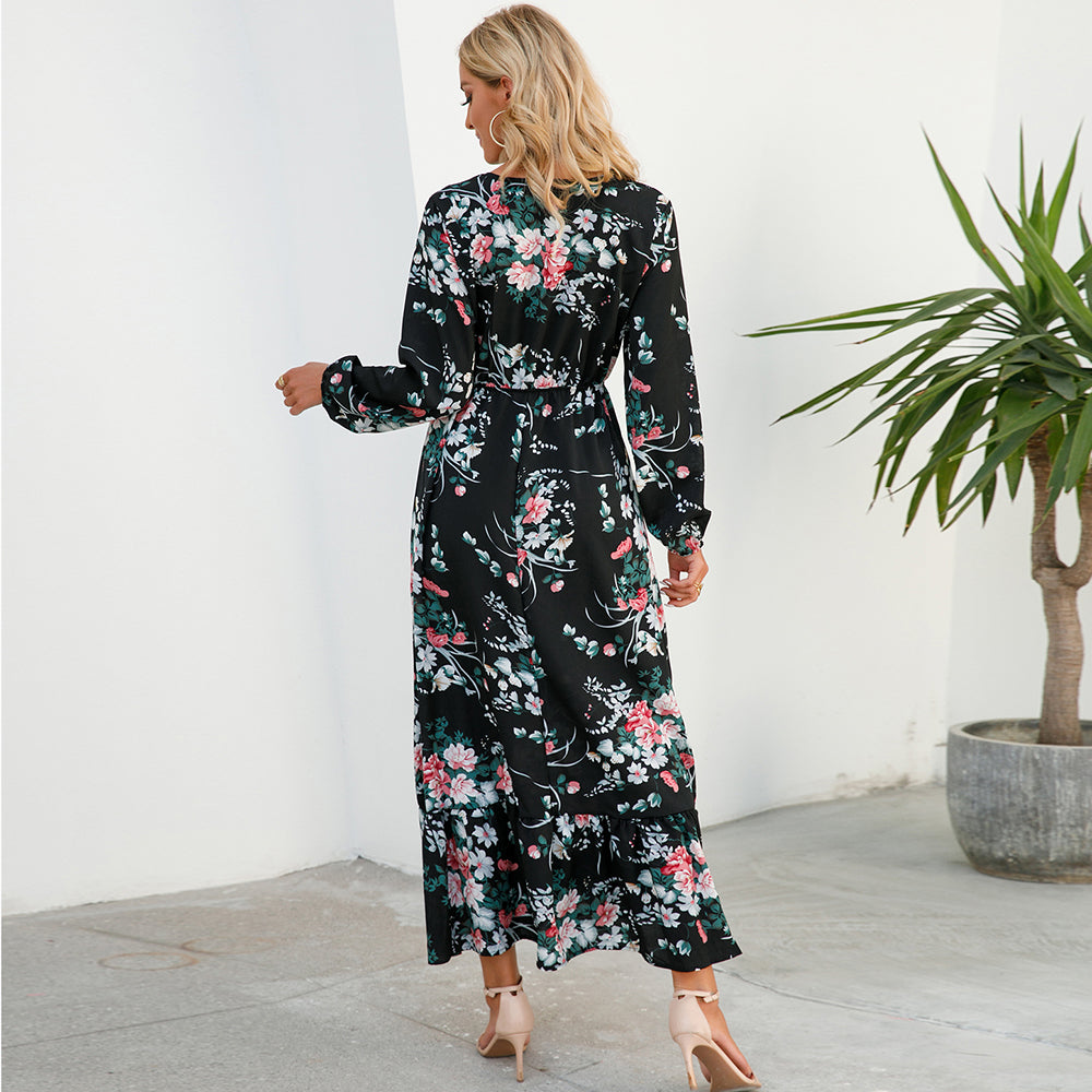 2026 Sping Summer Bohemian Women Maxi Dress Casual Long Sleeve High Waist Beach Woman Chiffon Dresses Floral Vestidoes Mujer New