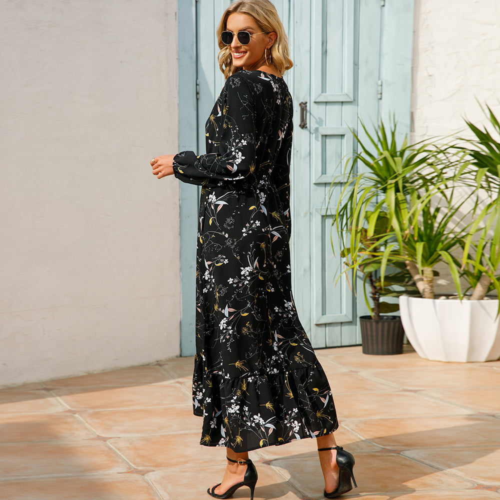 2026 Sping Summer Bohemian Women Maxi Dress Casual Long Sleeve High Waist Beach Woman Chiffon Dresses Floral Vestidoes Mujer New