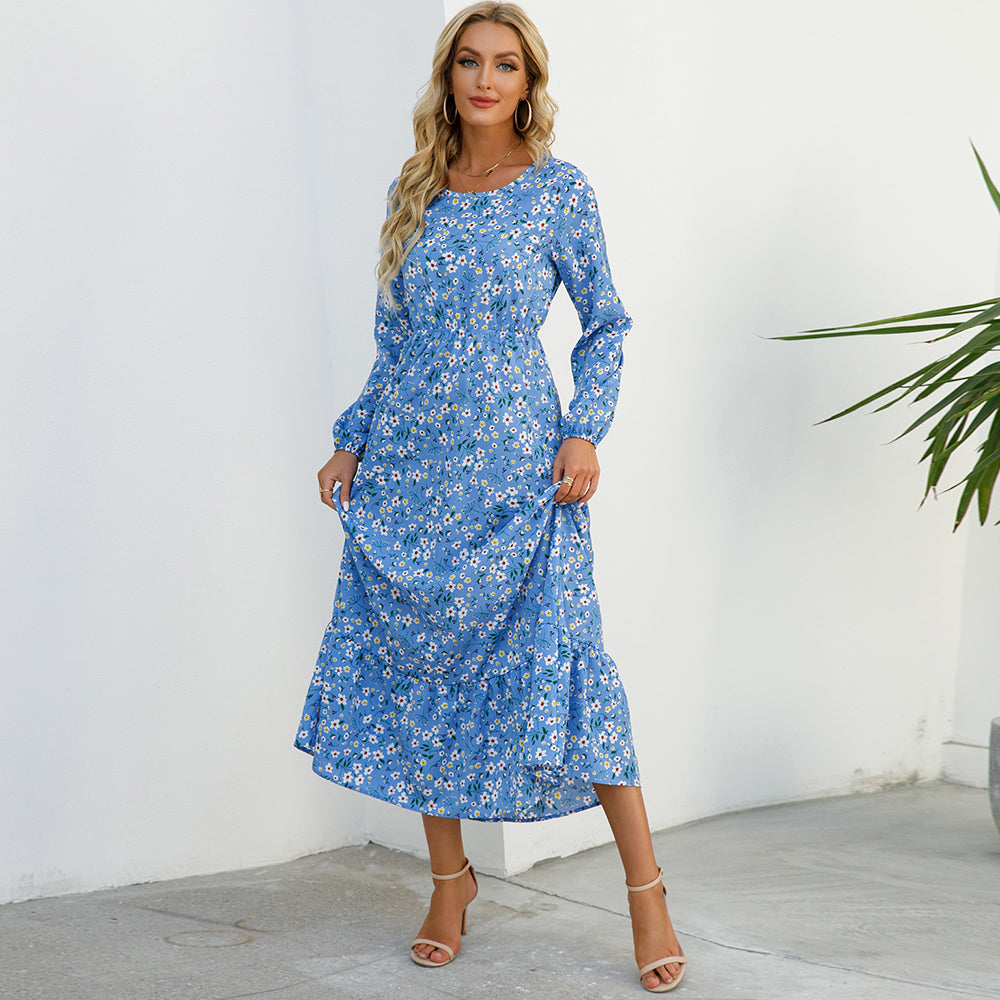 2026 Sping Summer Bohemian Women Maxi Dress Casual Long Sleeve High Waist Beach Woman Chiffon Dresses Floral Vestidoes Mujer New