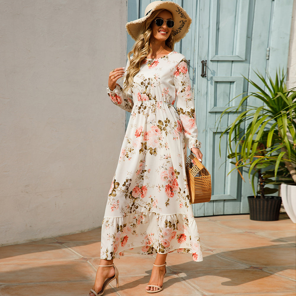 2026 Sping Summer Bohemian Women Maxi Dress Casual Long Sleeve High Waist Beach Woman Chiffon Dresses Floral Vestidoes Mujer New