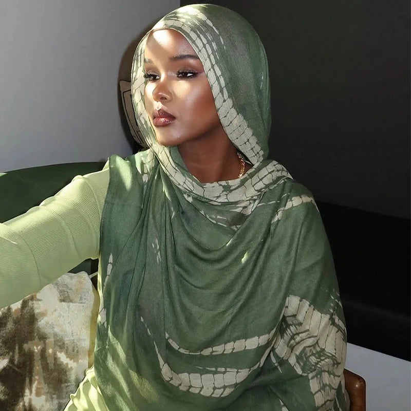 Watercolor Print Hijab Muslim Marble scarf Soft Breathable Sun Protection Lightweight Summer beach Wrap for Women