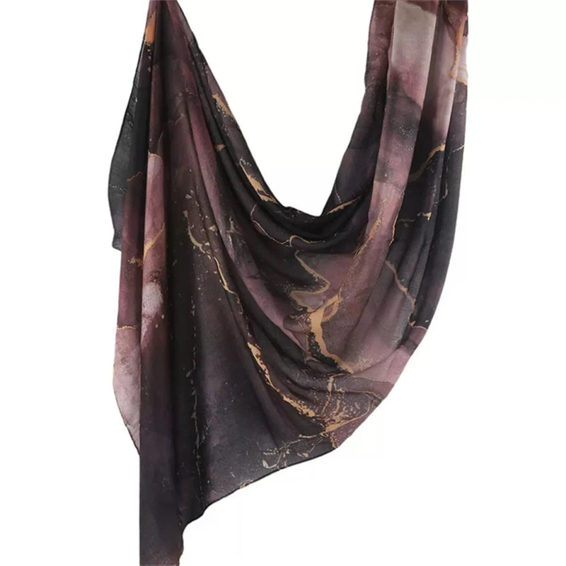 Watercolor Print Hijab Muslim Marble scarf Soft Breathable Sun Protection Lightweight Summer beach Wrap for Women
