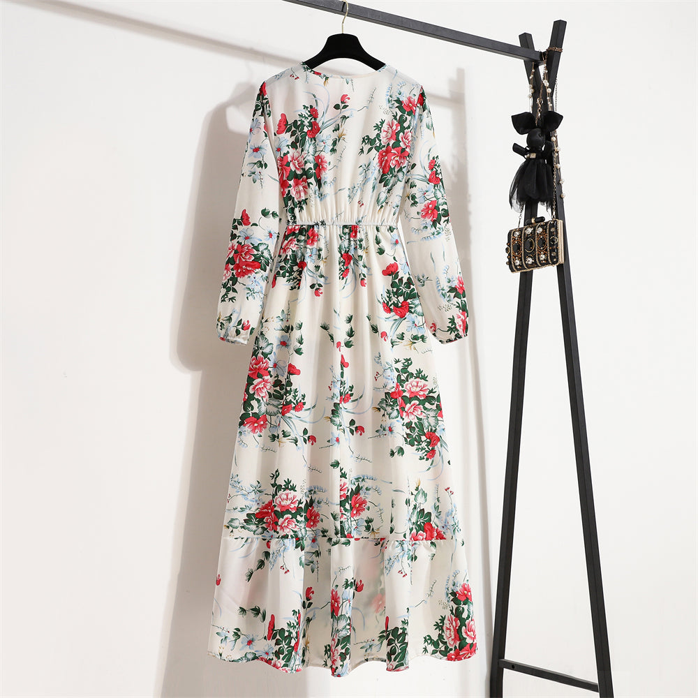 2026 Sping Summer Bohemian Women Maxi Dress Casual Long Sleeve High Waist Beach Woman Chiffon Dresses Floral Vestidoes Mujer New