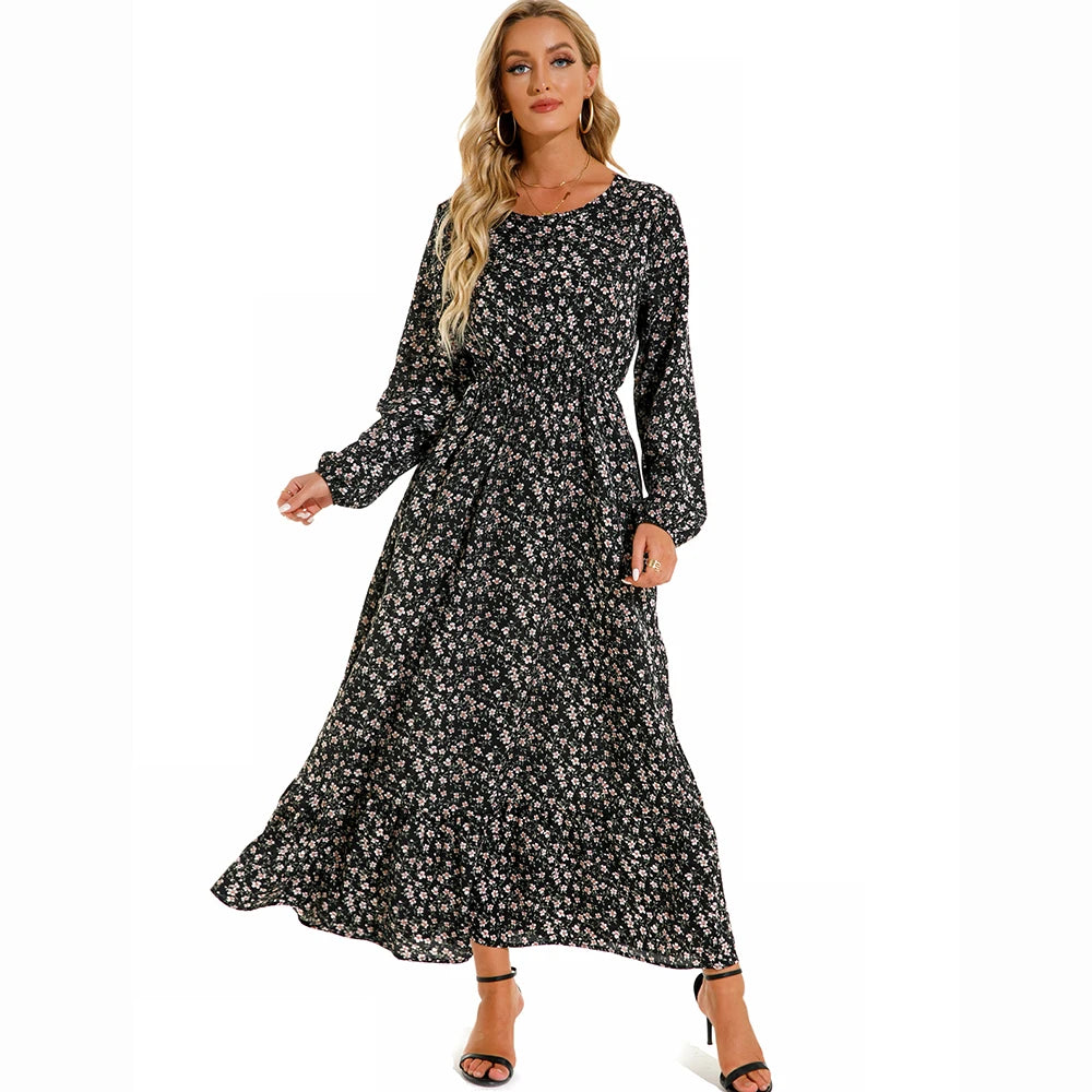 2026 Sping Summer Bohemian Women Maxi Dress Casual Long Sleeve High Waist Beach Woman Chiffon Dresses Floral Vestidoes Mujer New