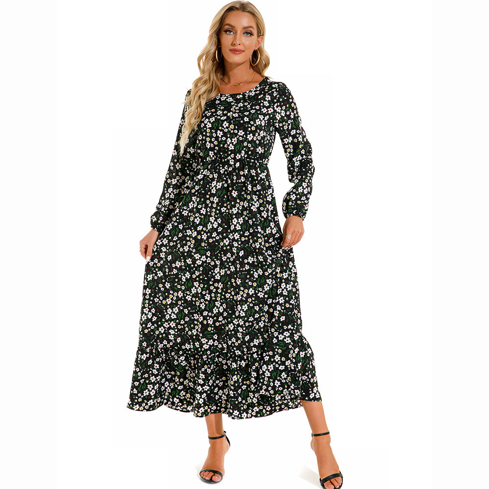 2026 Sping Summer Bohemian Women Maxi Dress Casual Long Sleeve High Waist Beach Woman Chiffon Dresses Floral Vestidoes Mujer New