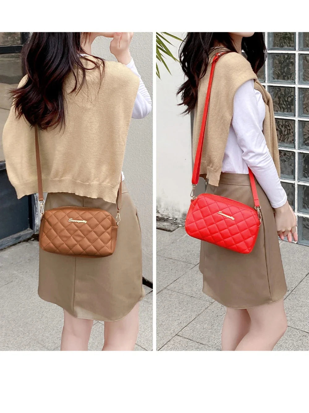 2025 tassel women's small crossbody bag trend diamond grid embroidery camera women's shoulder bag fashion chain crossbody bag