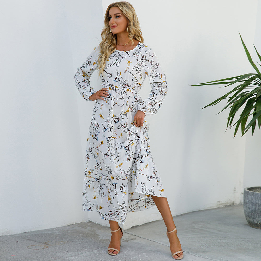 2026 Sping Summer Bohemian Women Maxi Dress Casual Long Sleeve High Waist Beach Woman Chiffon Dresses Floral Vestidoes Mujer New