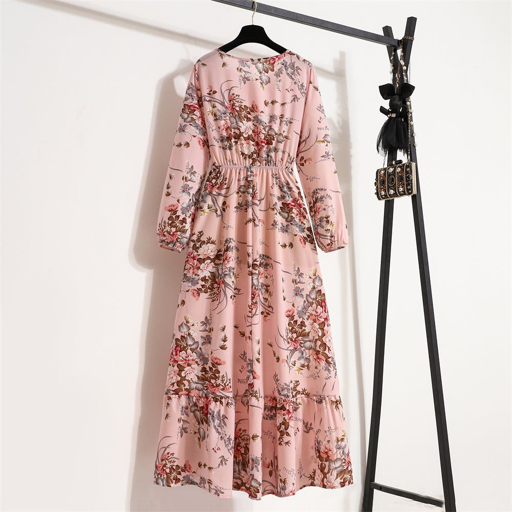 2026 Sping Summer Bohemian Women Maxi Dress Casual Long Sleeve High Waist Beach Woman Chiffon Dresses Floral Vestidoes Mujer New