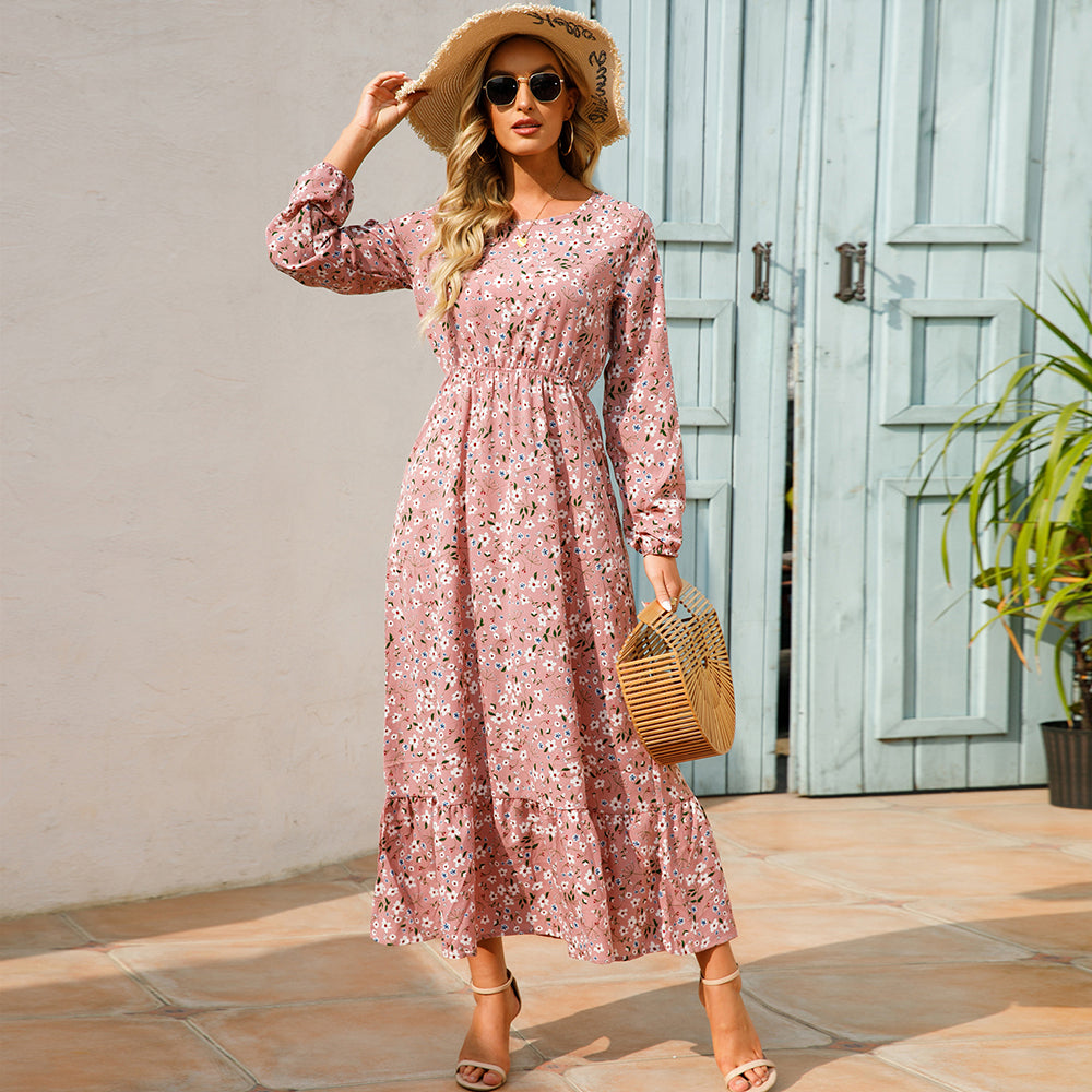 2026 Sping Summer Bohemian Women Maxi Dress Casual Long Sleeve High Waist Beach Woman Chiffon Dresses Floral Vestidoes Mujer New