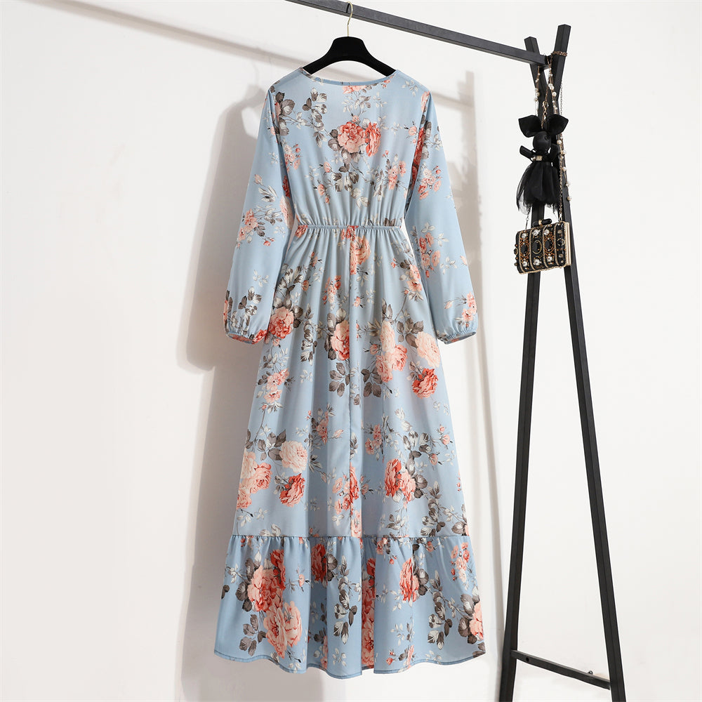 2026 Sping Summer Bohemian Women Maxi Dress Casual Long Sleeve High Waist Beach Woman Chiffon Dresses Floral Vestidoes Mujer New