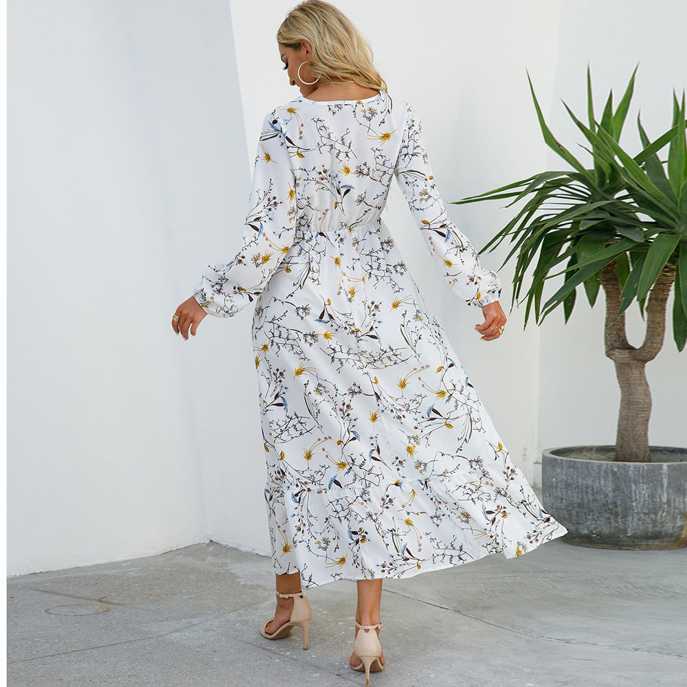2026 Sping Summer Bohemian Women Maxi Dress Casual Long Sleeve High Waist Beach Woman Chiffon Dresses Floral Vestidoes Mujer New