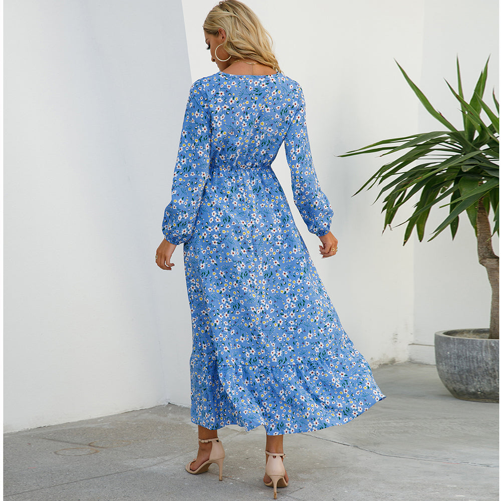 2026 Sping Summer Bohemian Women Maxi Dress Casual Long Sleeve High Waist Beach Woman Chiffon Dresses Floral Vestidoes Mujer New
