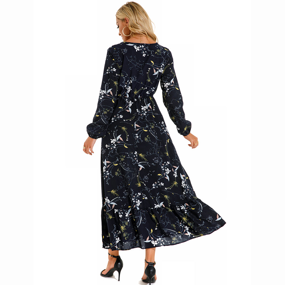 2026 Sping Summer Bohemian Women Maxi Dress Casual Long Sleeve High Waist Beach Woman Chiffon Dresses Floral Vestidoes Mujer New