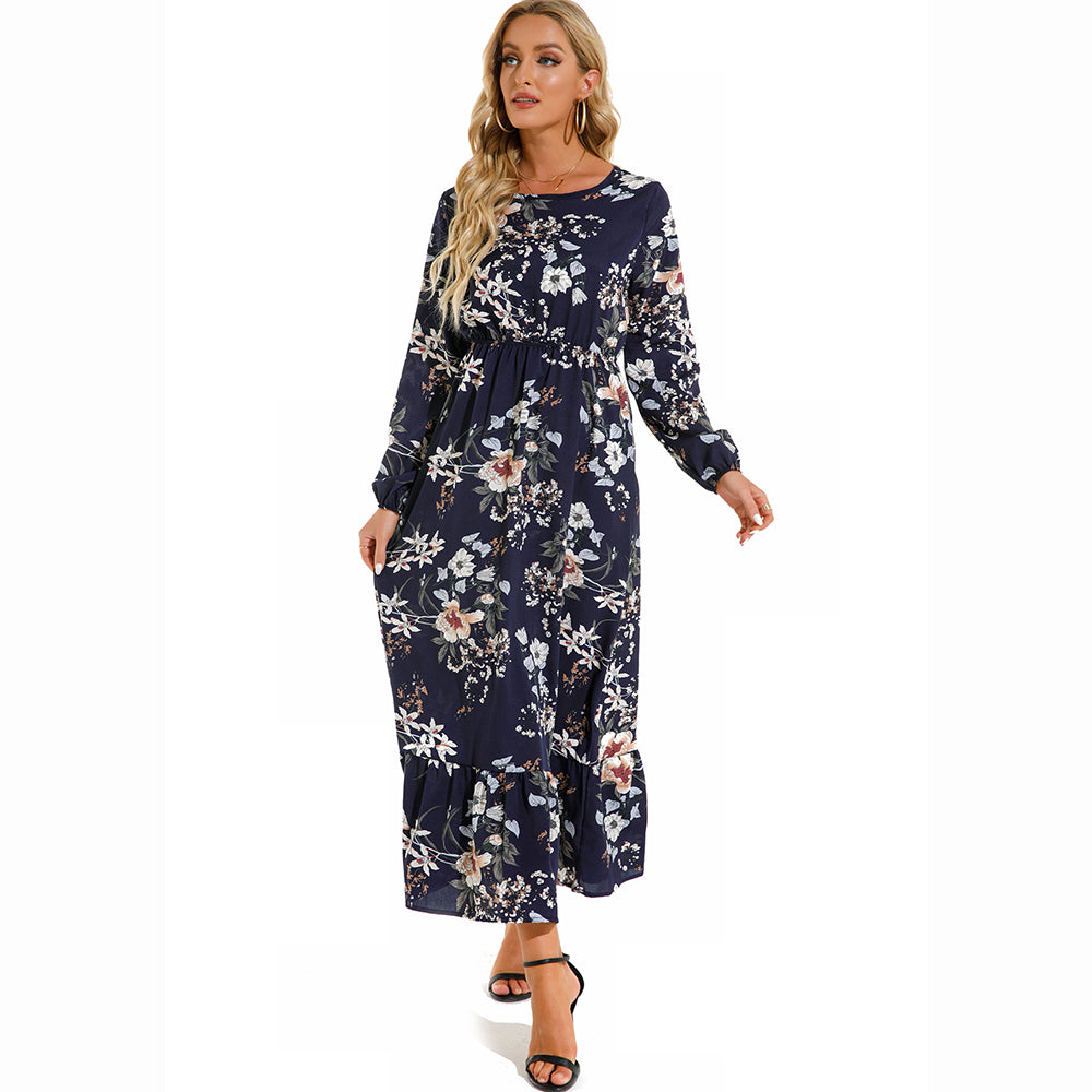 2026 Sping Summer Bohemian Women Maxi Dress Casual Long Sleeve High Waist Beach Woman Chiffon Dresses Floral Vestidoes Mujer New