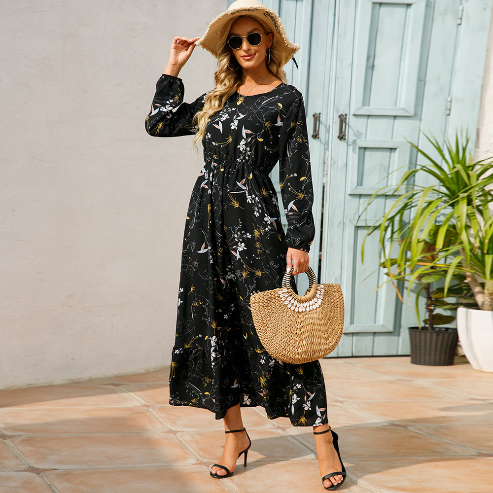 2026 Sping Summer Bohemian Women Maxi Dress Casual Long Sleeve High Waist Beach Woman Chiffon Dresses Floral Vestidoes Mujer New