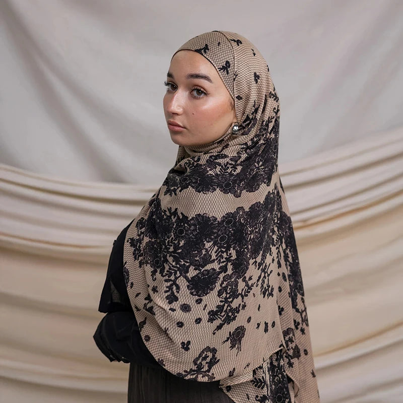 Watercolor Print Hijab Muslim Marble scarf Soft Breathable Sun Protection Lightweight Summer beach Wrap for Women