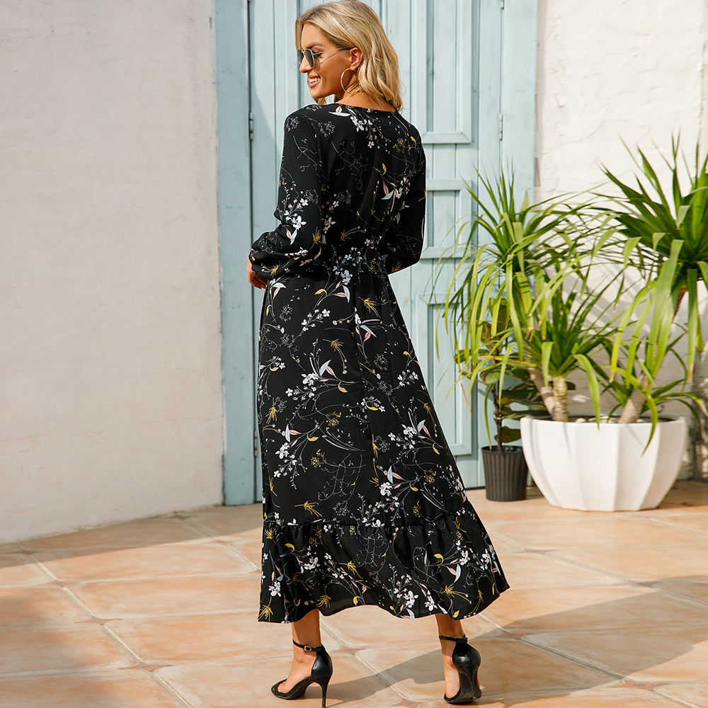2026 Sping Summer Bohemian Women Maxi Dress Casual Long Sleeve High Waist Beach Woman Chiffon Dresses Floral Vestidoes Mujer New