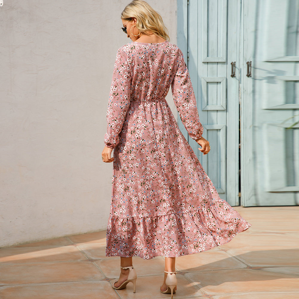 2026 Sping Summer Bohemian Women Maxi Dress Casual Long Sleeve High Waist Beach Woman Chiffon Dresses Floral Vestidoes Mujer New