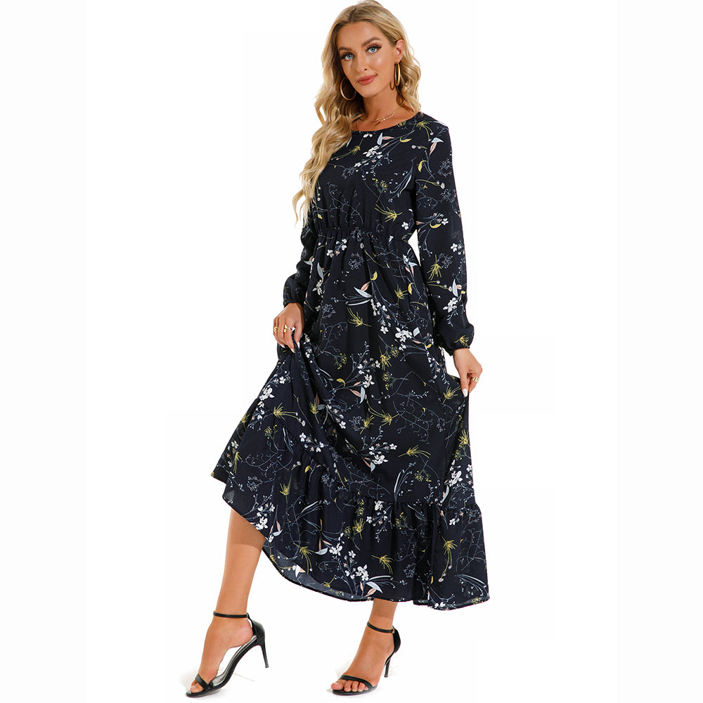 2026 Sping Summer Bohemian Women Maxi Dress Casual Long Sleeve High Waist Beach Woman Chiffon Dresses Floral Vestidoes Mujer New