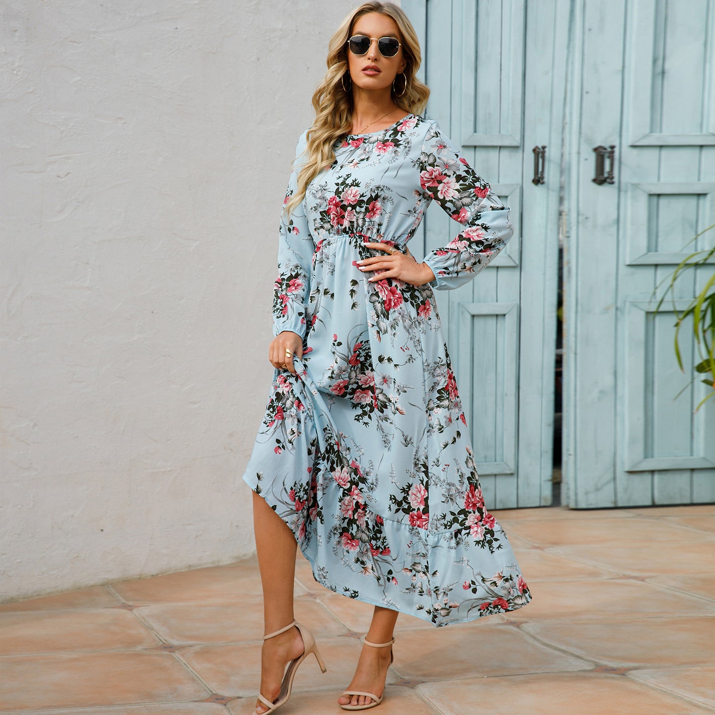 2026 Sping Summer Bohemian Women Maxi Dress Casual Long Sleeve High Waist Beach Woman Chiffon Dresses Floral Vestidoes Mujer New
