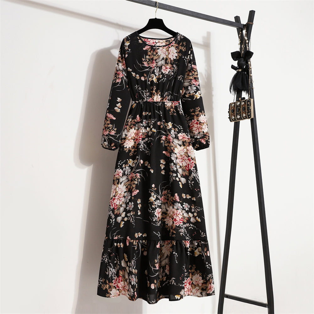 2026 Sping Summer Bohemian Women Maxi Dress Casual Long Sleeve High Waist Beach Woman Chiffon Dresses Floral Vestidoes Mujer New