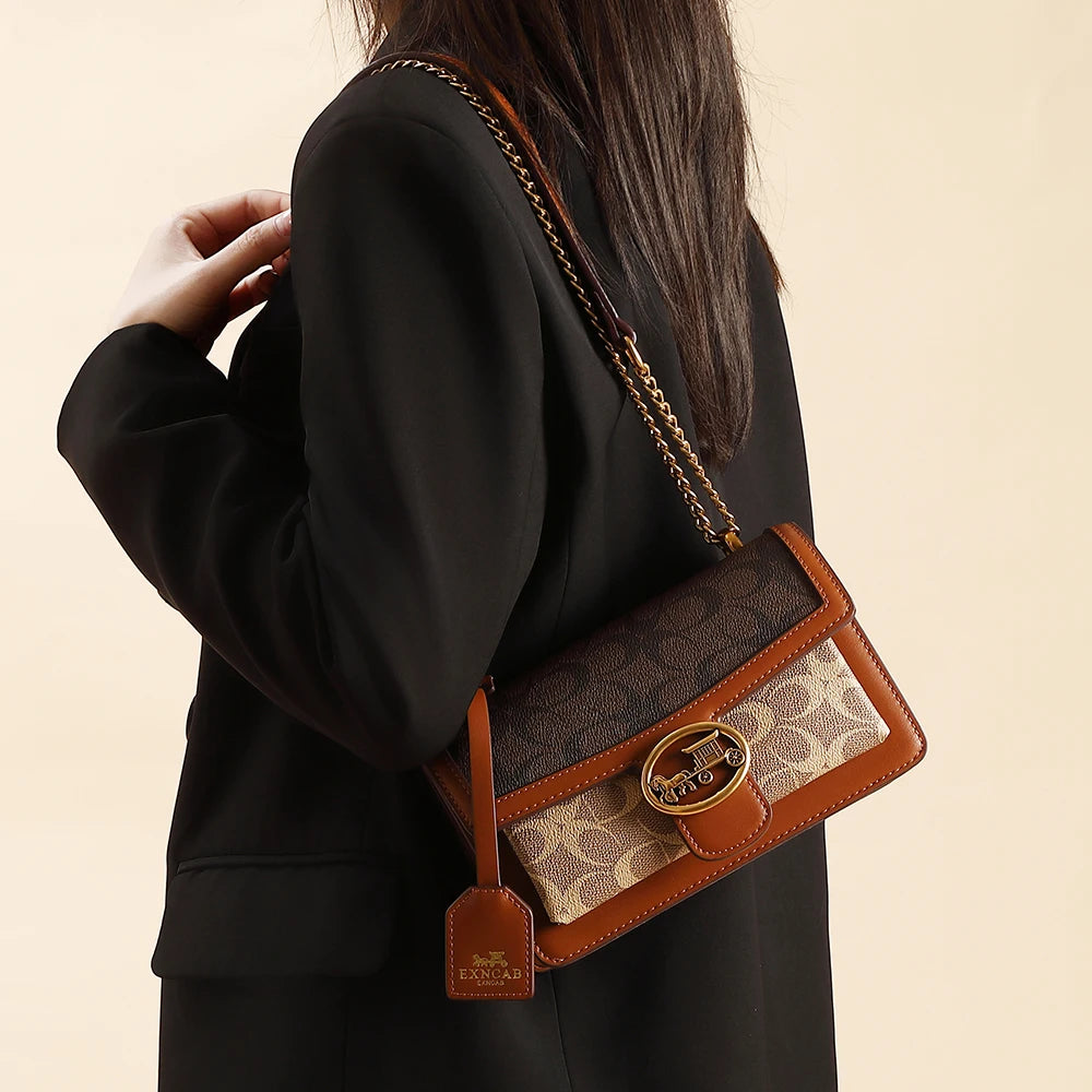 Light luxury women's bag 2026 new high-end color contrast single shoulder underarm bag designer fashionable crossbody small squa