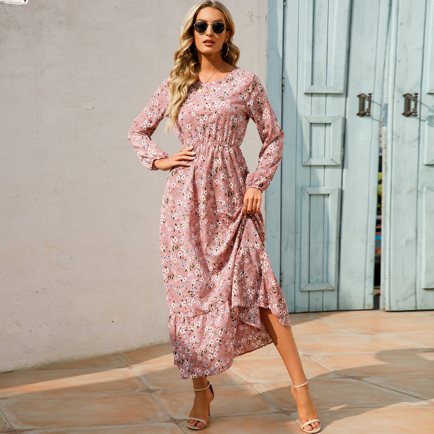 2026 Sping Summer Bohemian Women Maxi Dress Casual Long Sleeve High Waist Beach Woman Chiffon Dresses Floral Vestidoes Mujer New