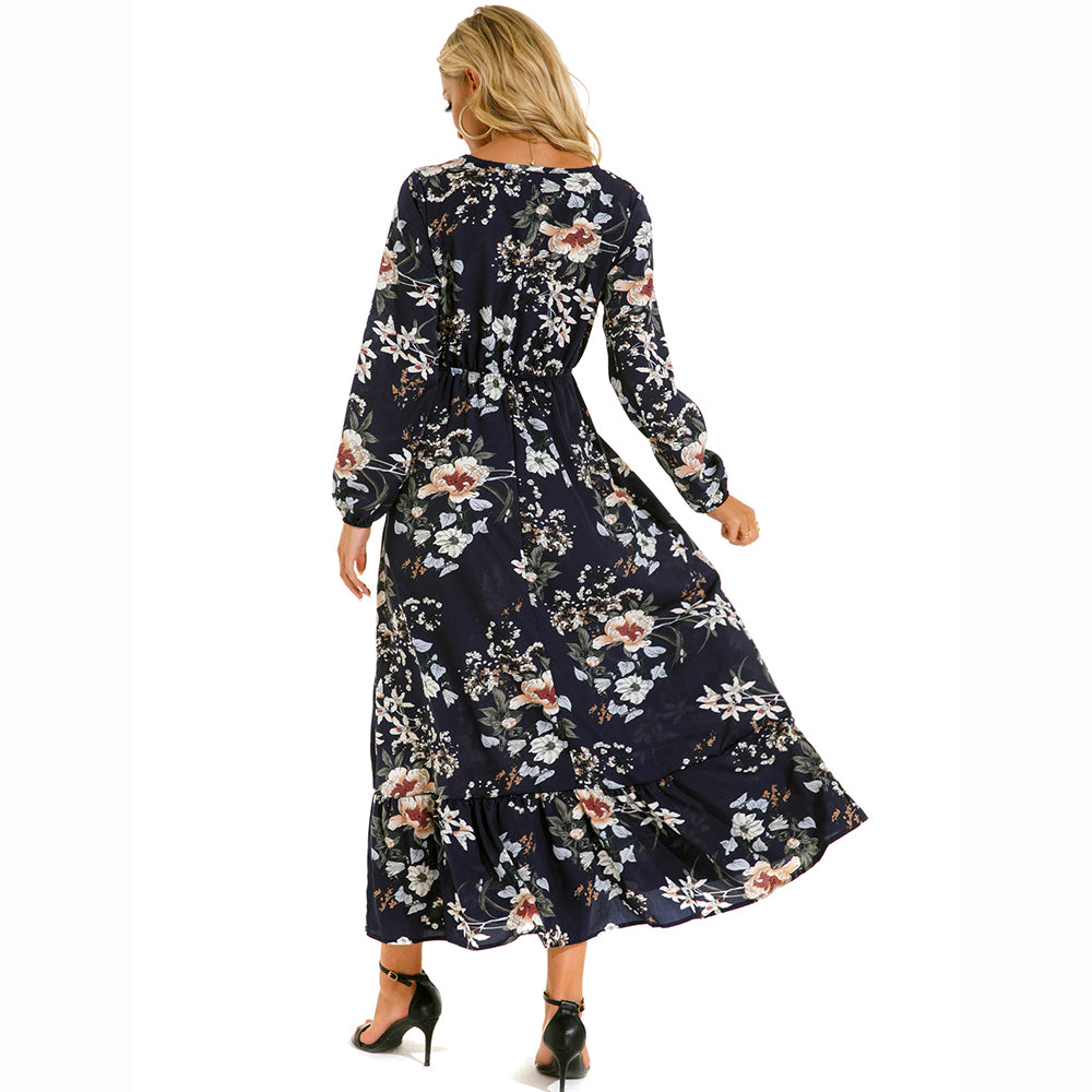 2026 Sping Summer Bohemian Women Maxi Dress Casual Long Sleeve High Waist Beach Woman Chiffon Dresses Floral Vestidoes Mujer New