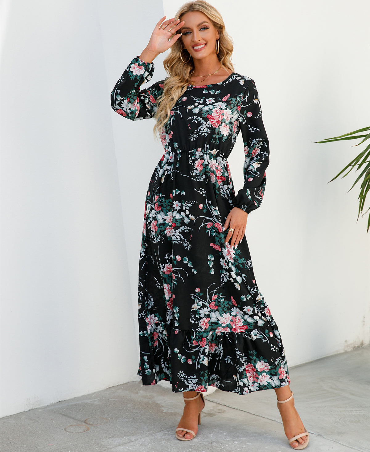2026 Sping Summer Bohemian Women Maxi Dress Casual Long Sleeve High Waist Beach Woman Chiffon Dresses Floral Vestidoes Mujer New