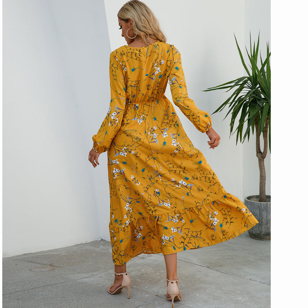 2026 Sping Summer Bohemian Women Maxi Dress Casual Long Sleeve High Waist Beach Woman Chiffon Dresses Floral Vestidoes Mujer New